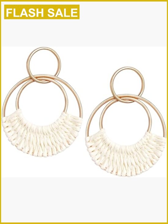 Jewelry - Boho Raffia Dangle Earrings Handmade Straw Wicker Lightweight Geometric Drop